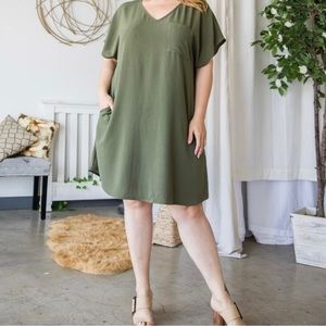 Cotton Bleu / V-Neck Dress / Olive Green / 3x
